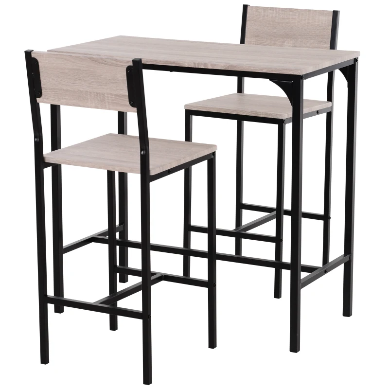 HOMCOM 3-piece Bar Table Set with High Back Stools, Industrial Counter Height