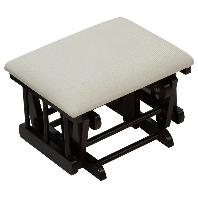 HomCom 2 Piece Rubberwood Linen Glider Rocking Chair with Ottoman Set - Cream White