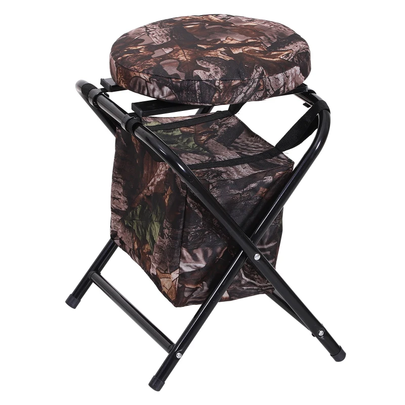 Outsunny 19” 360 Degree Swivel Folding Travel Camping Stool with Storage Bag - Brown Camo