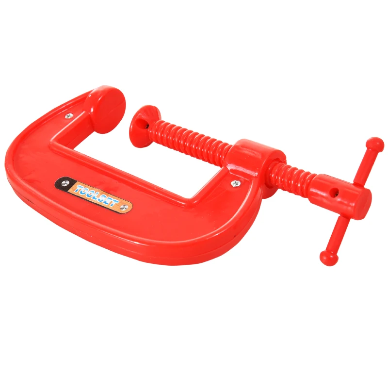 HOMCOM 32pc Kids Tool Set Pretend Play Construction with Rolling Cart Orange/Grey