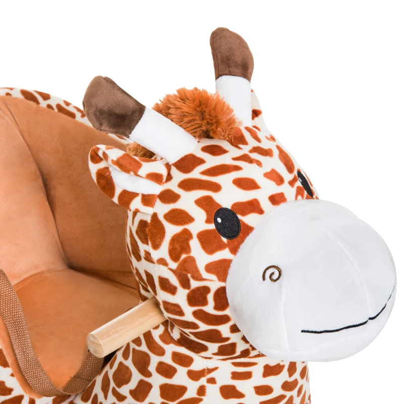 Qaba Kids Plush Rocking Horse, Vintage Giraffe Rocker Chair with Soft Seat for Toddlers, Fun Toy Plush Animal Ride-On for Nursery Room