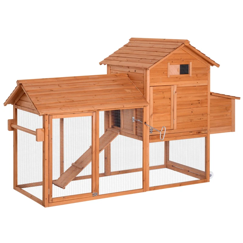 PawHut Deluxe Backyard Wood Poultry Chicken Coop Hen House Hutch Nesting Box w/Wheels - Wood