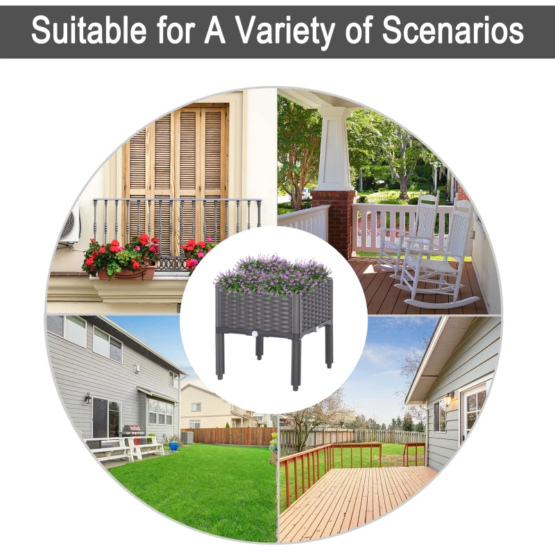 Outsunny Elevated Garden Planter - Durable Plastic Flower Bed for Vegetables, Herbs, and Flowers - Easy Assembly