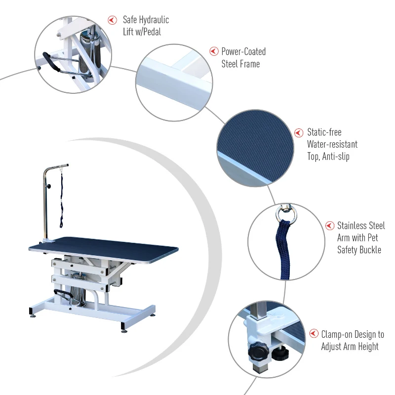 Pawhut 42.5" x 23.6" Height Adjustable Z-Lift Hydraulic Pet Dog Cat Grooming Table w/ Arm and Noose