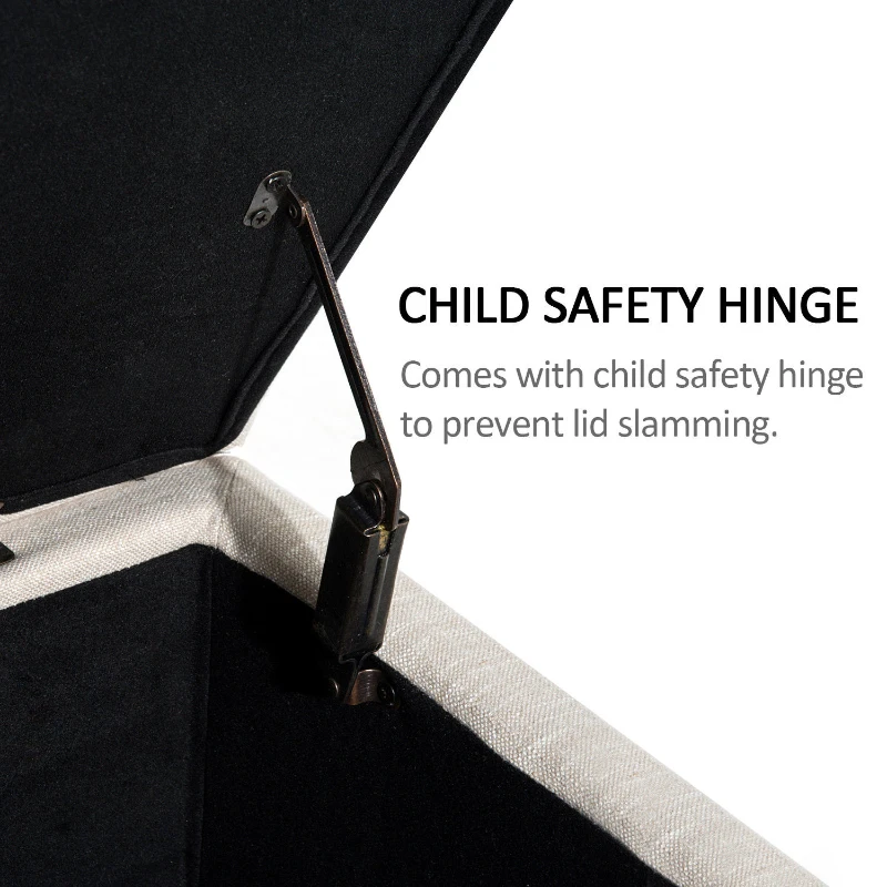 HOMCOM 42" Rectangular Storage Ottoman Bench, Linen Fabric Coffee Table Ottoman with Removable Tray for Living Room, Entryway, or Bedroom, Cream White