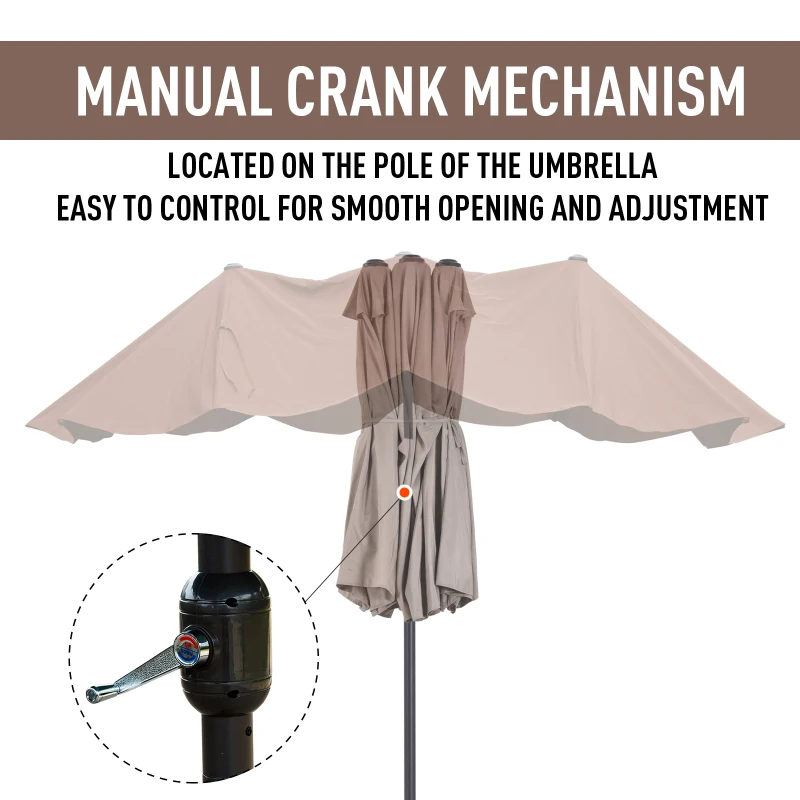 Outsunny 15' Double Sided Market Patio Umbrella, Steel Outdoor Shade Canopy for Garden and Poolside, Tan