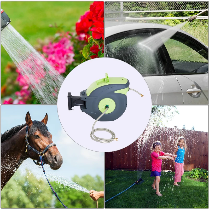 Outsunny 100’ Plastic Portable Outdoor Wall Mount Retractable Water Hose Reel