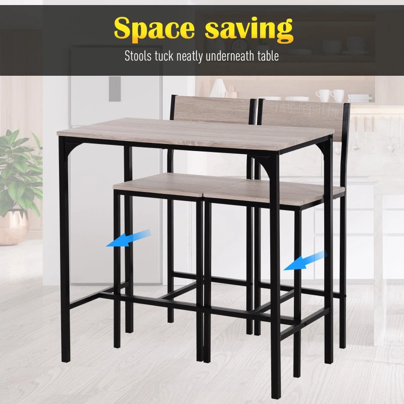 HOMCOM 3-piece Bar Table Set with High Back Stools, Industrial Counter Height