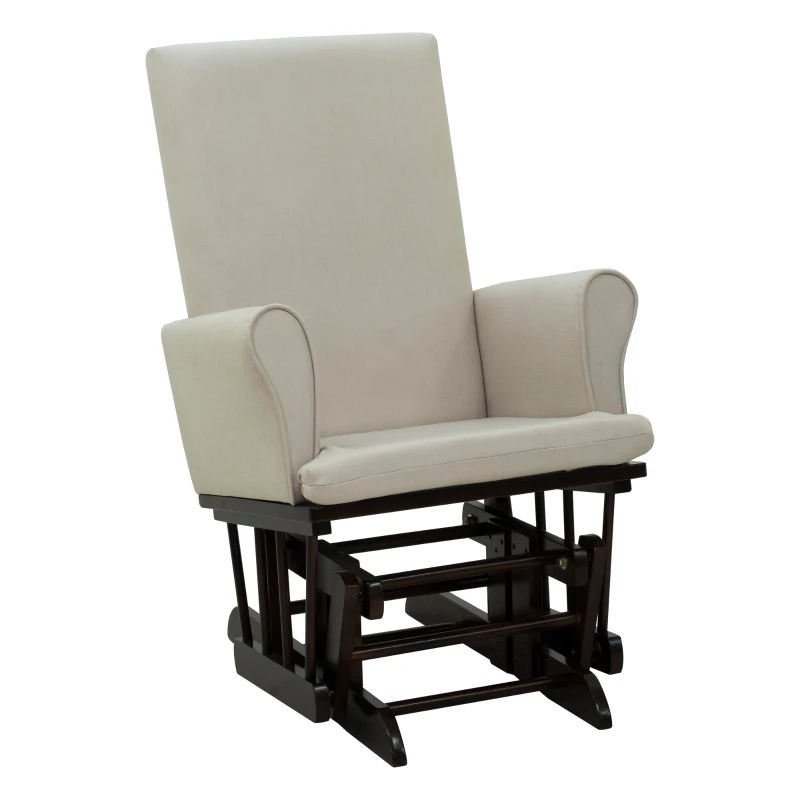 HomCom 2 Piece Rubberwood Linen Glider Rocking Chair with Ottoman Set - Cream White