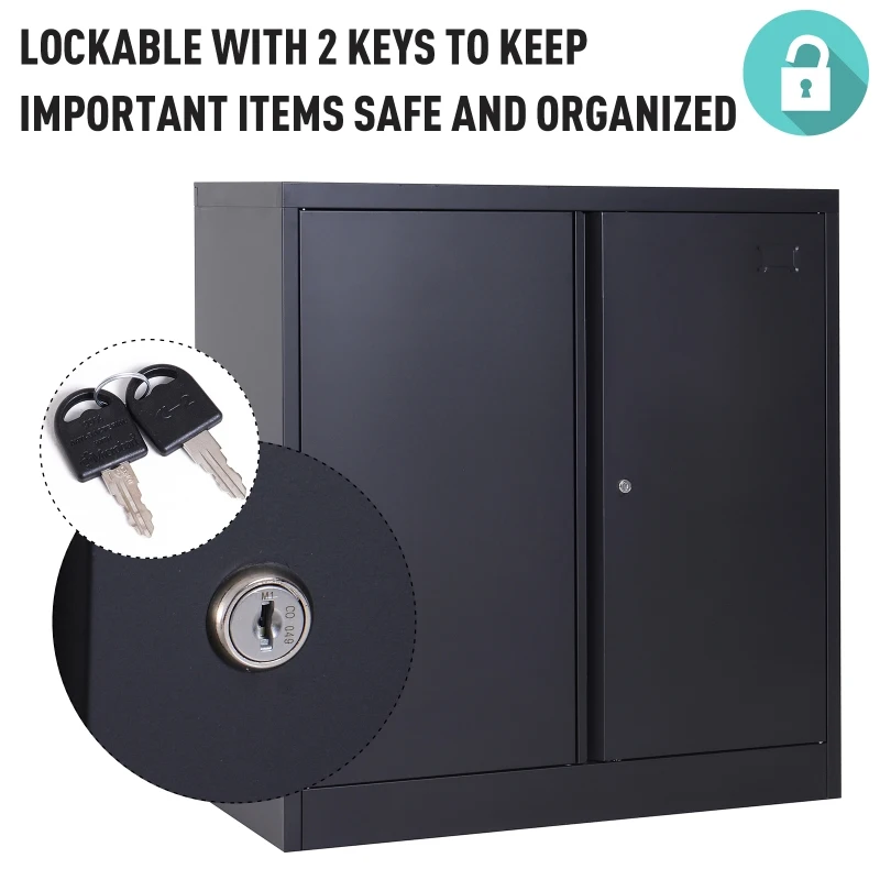 HomCom 36" Counter Height Metal Locking Storage Cabinet with 2 Adjustable Shelves - Black
