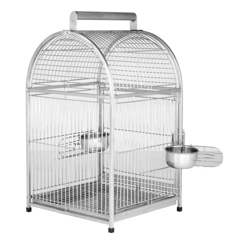 Open Box PawHut 25" Dome Top Stainless Steel Travel Bird Cage Carrier with Handle Perch