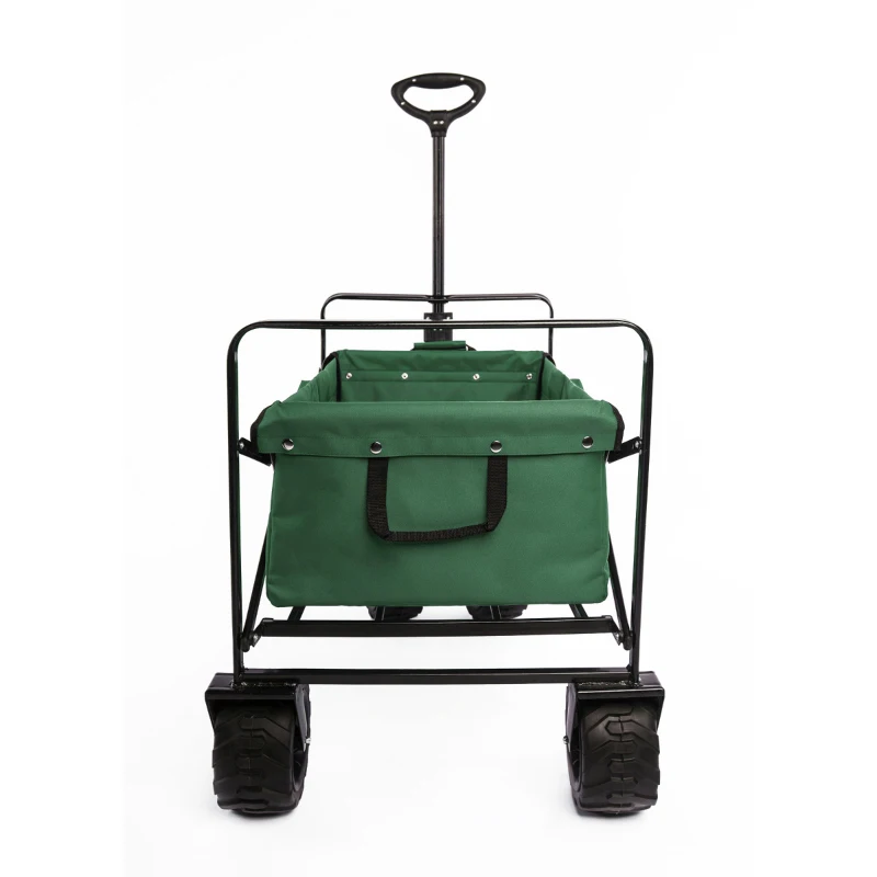 Aosom Utility Folding Wagon Big Wheels Collapsible Outdoor Garden Cart with Steel Structure for Shopping, Fishing, Camping, Beach - Green