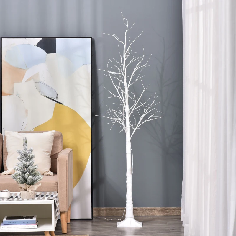 Outsunny 6' Lighted Birch Tree Set of 2, 88 Warm LED Lights, 8 Modes, Bendable Fairy Light Branches, Indoor Outdoor Home Decorations for Wedding, Christmas, Party