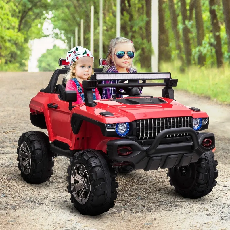 Aosom 12V Ride On Car 2- Seat SUV Truck w/ Remote Control & 3 Speeds & LED Light Bar and Audio Input - Red