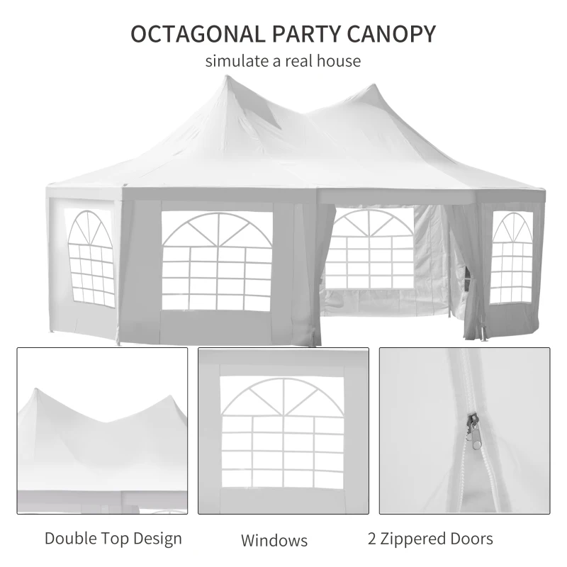 Outsunny Party Canopy 22.3ft Octagonal Wedding Event Outdoor Shelter with 8 Removable Walls - White