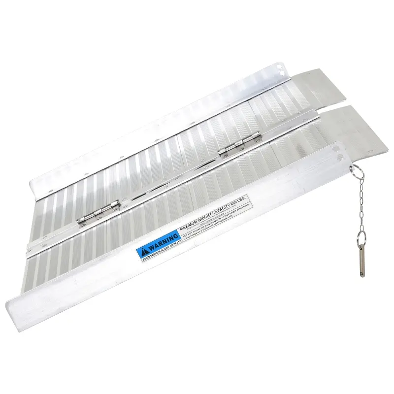 HomCom 2' Small Portable Bi-Fold Lightweight Aluminum Stair Doorway Entry Disability Ramp - Silver