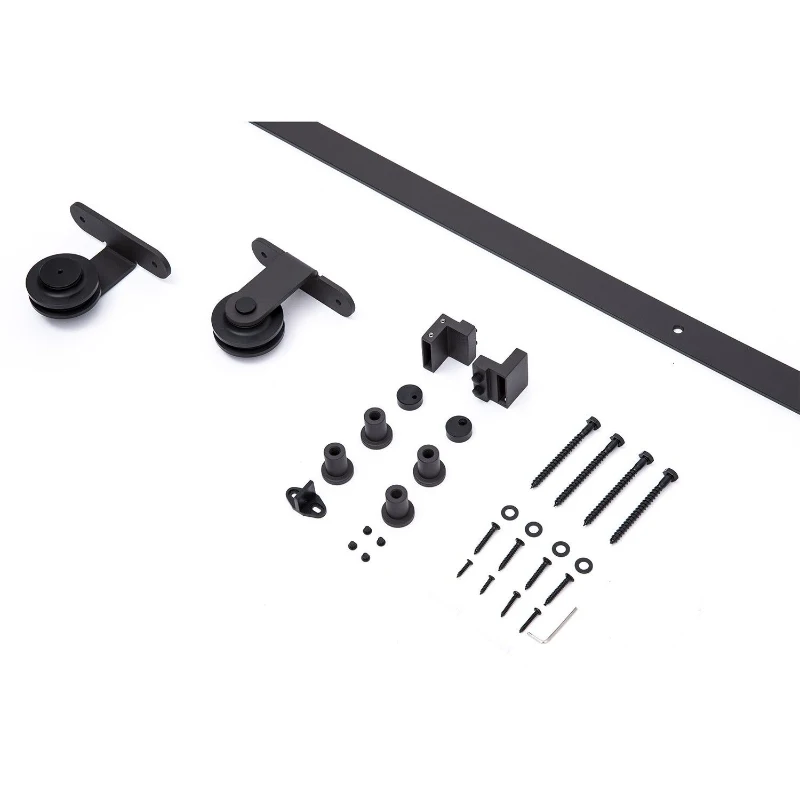 HomCom 6' Modern Interior Sliding Barn Door Hardware Kit - Black Carbon Steel