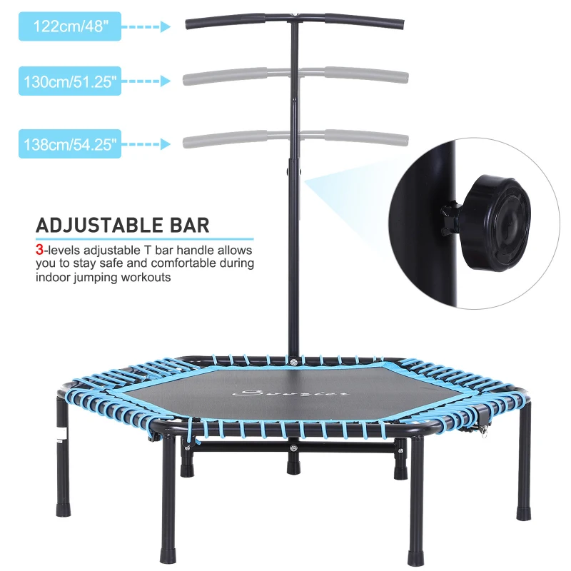 Soozier Foldable Small Exercise Trampoline with 3-Level Adjustable T-Bar for Adults and Children - Blue and Black