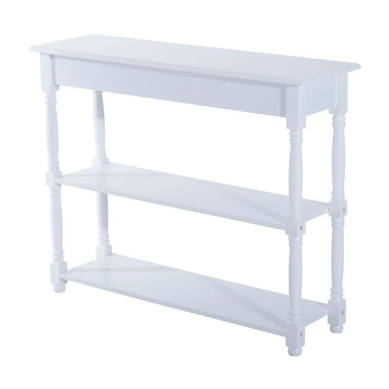 HomCom 40"W Modern Country Pine 3 Tier Wooden Entryway Console Table - Glossy White