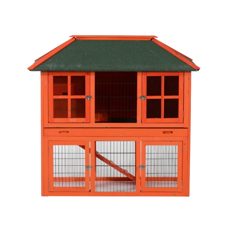 Pawhut Wooden Rabbit House / Wood Bunny Hutch w/ Lower Outdoor Run