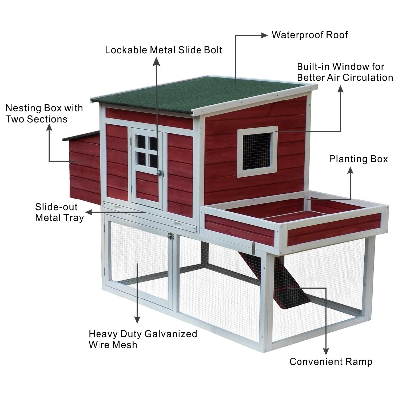 PawHut 67” Wooden Backyard Chicken Coop Kit With Garden Box, Run Area And Nesting Box