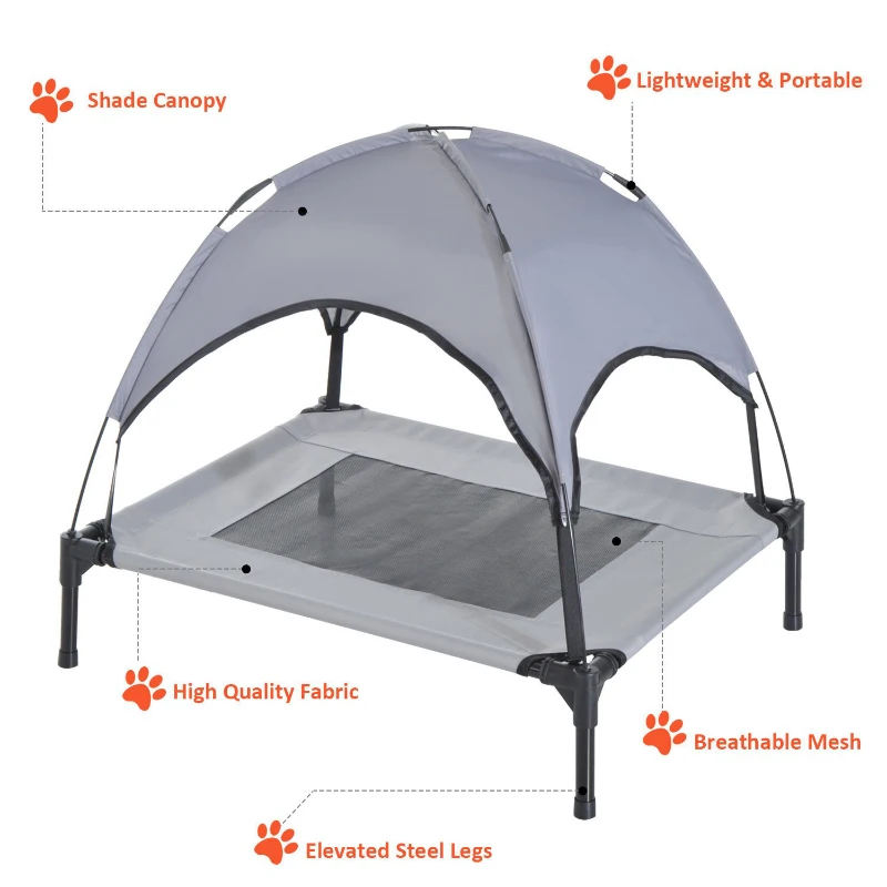 PawHut Elevated Dog Bed, Foldable Pet Cot with Tent Canopy, Instant Outdoor Shelter - Comfortable Resting for Pets