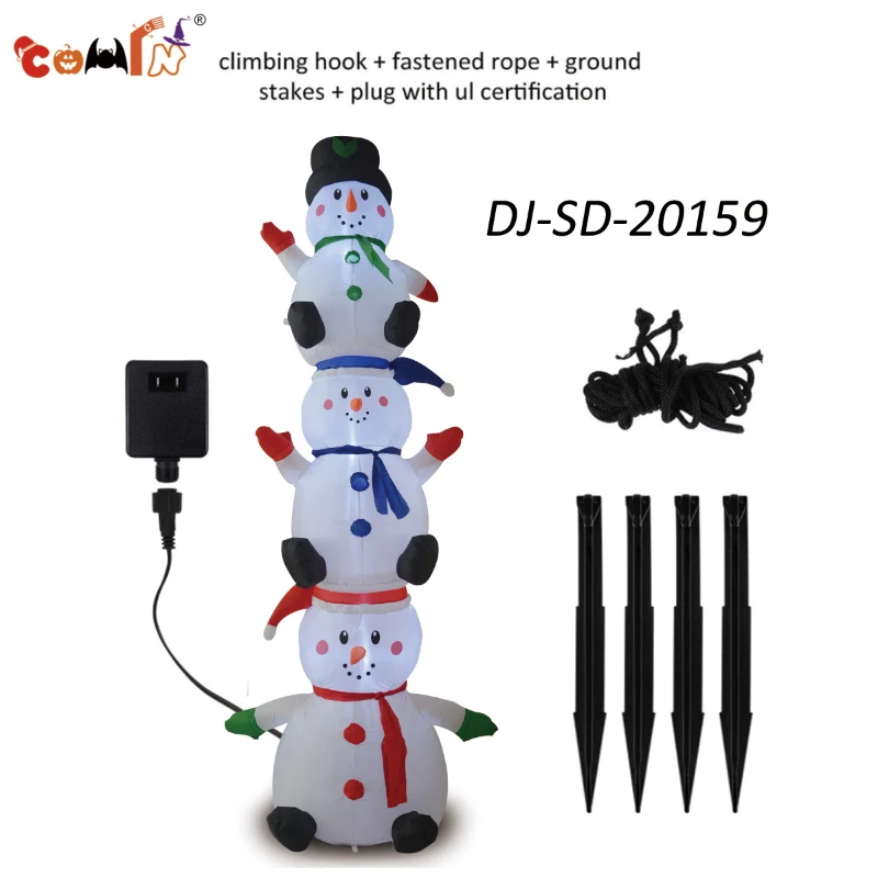 COMIN 10 Foot Tall Inflatable Stacked Snowman Inflatable Christmas Yard Decoration