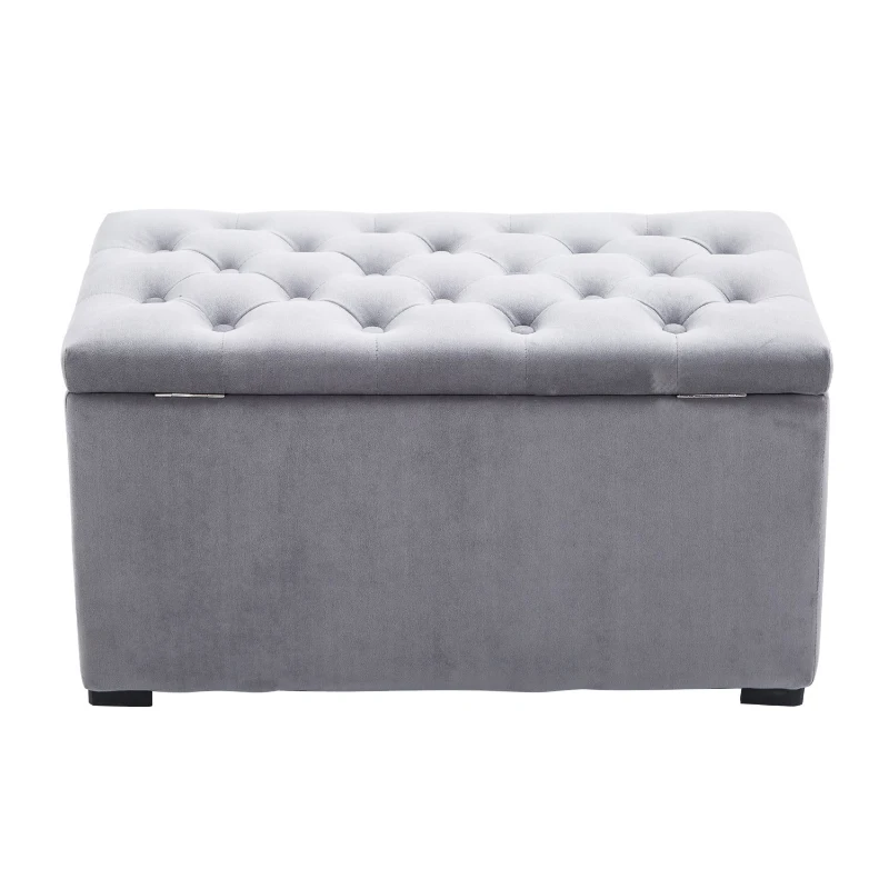 HomCom 3 Piece Microfiber Tufted Storage Bench and Nesting Ottoman Set - Grey