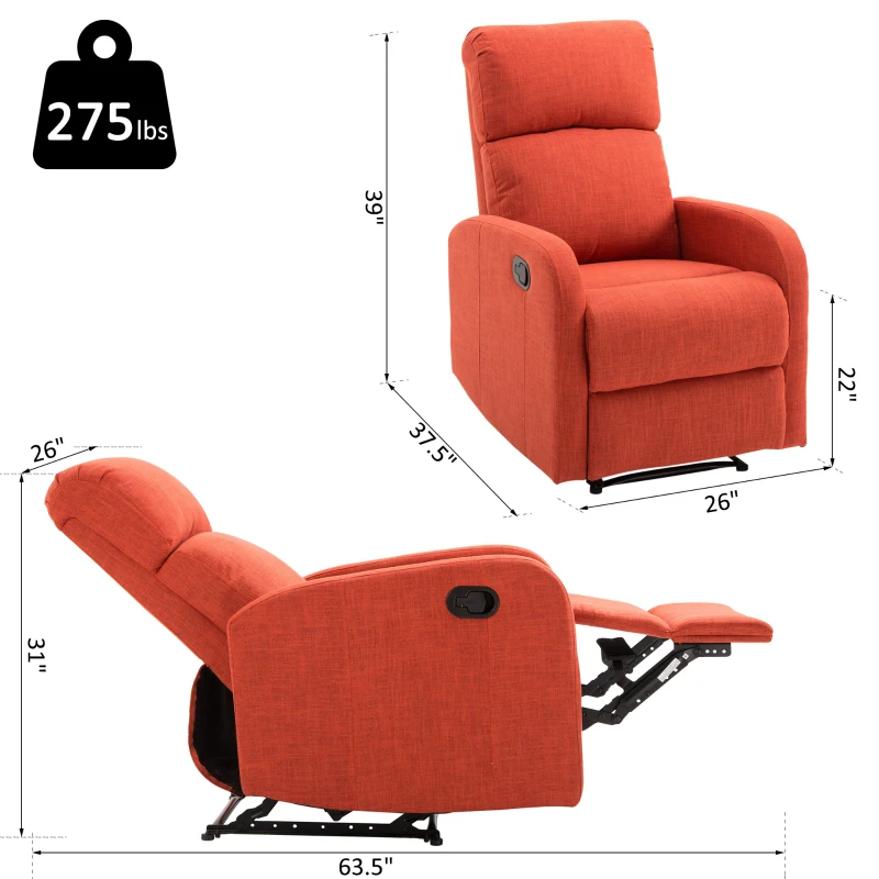 HomCom Linen Fabric Manual Recliner Lounger Chair  with Footrest - Red