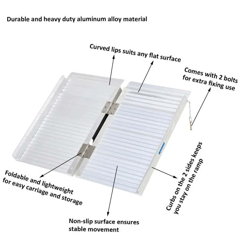 HomCom 2' Small Portable Bi-Fold Lightweight Aluminum Stair Doorway Entry Disability Ramp - Silver