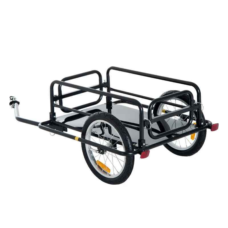 Aosom Bicycle Wagon Garden Wanderer Folding Bicycle Storage Cart Cargo and Luggage Trailer with Hitch - Black