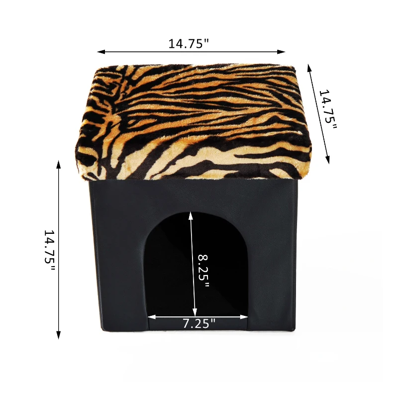 HomCom 15” Foldable Storage Ottoman - Black w/ Tiger Print