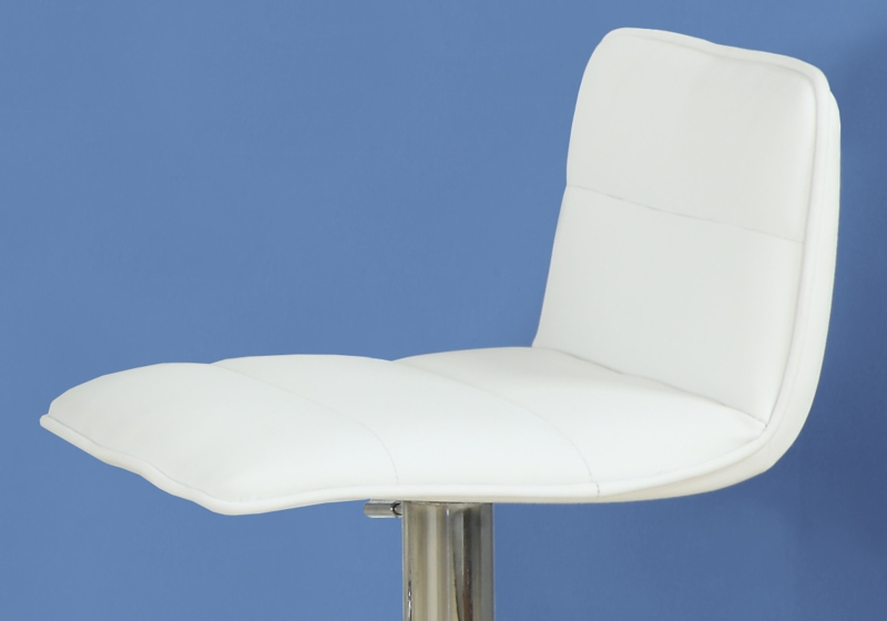 Monarch 2 Piece Contemporary PU Leather Low-Back Stitched Seat Chrome Base Hydraulic Lift Swivel Barstool Chair Set - White Finish