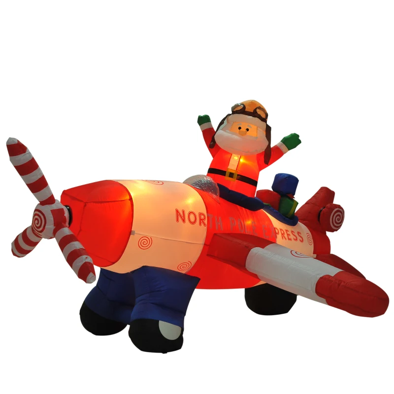 HomCom 8' Outdoor Animated Christmas Inflatable Pilot Santa in Propeller Plane