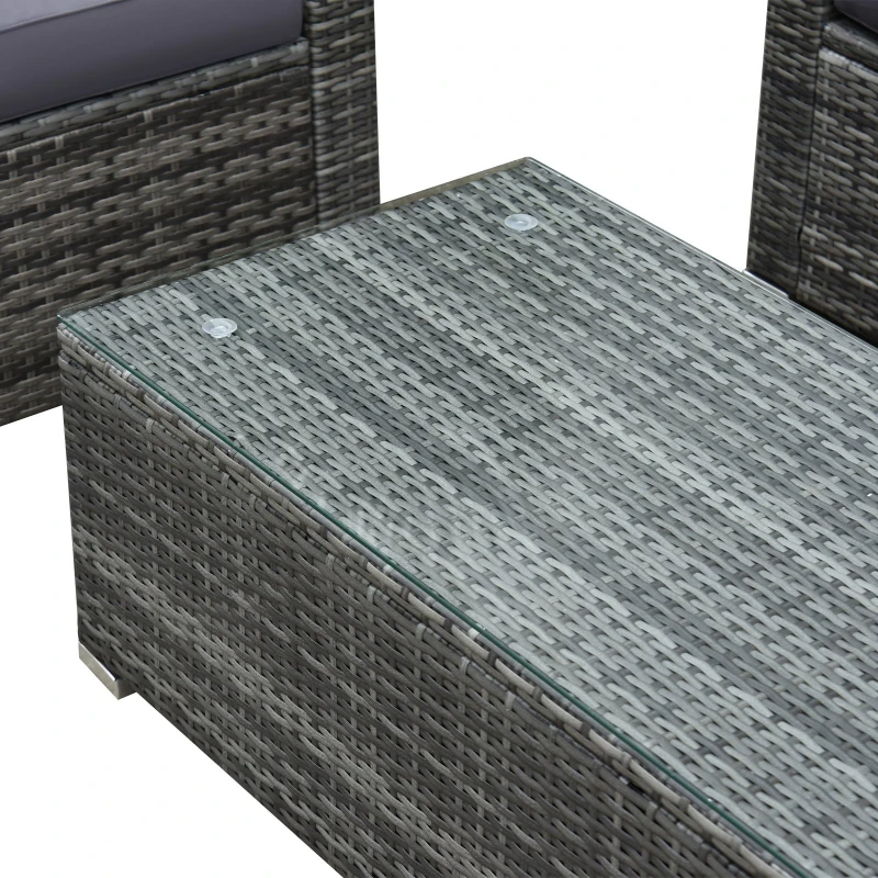Outsunny Outdoor Patio Rattan Wicker Sofa Set w/ Glass Coffee Table - Grey