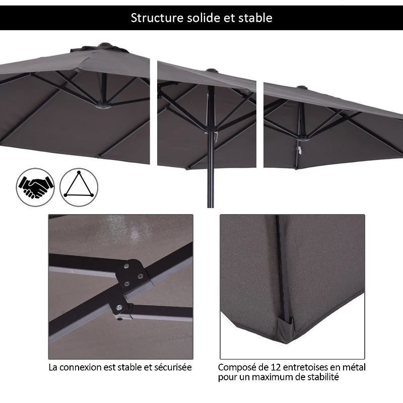 Outsunny 15' Double-Sided Patio Umbrella, Outdoor Market Umbrella with Steel Pole, UV Protection, Grey