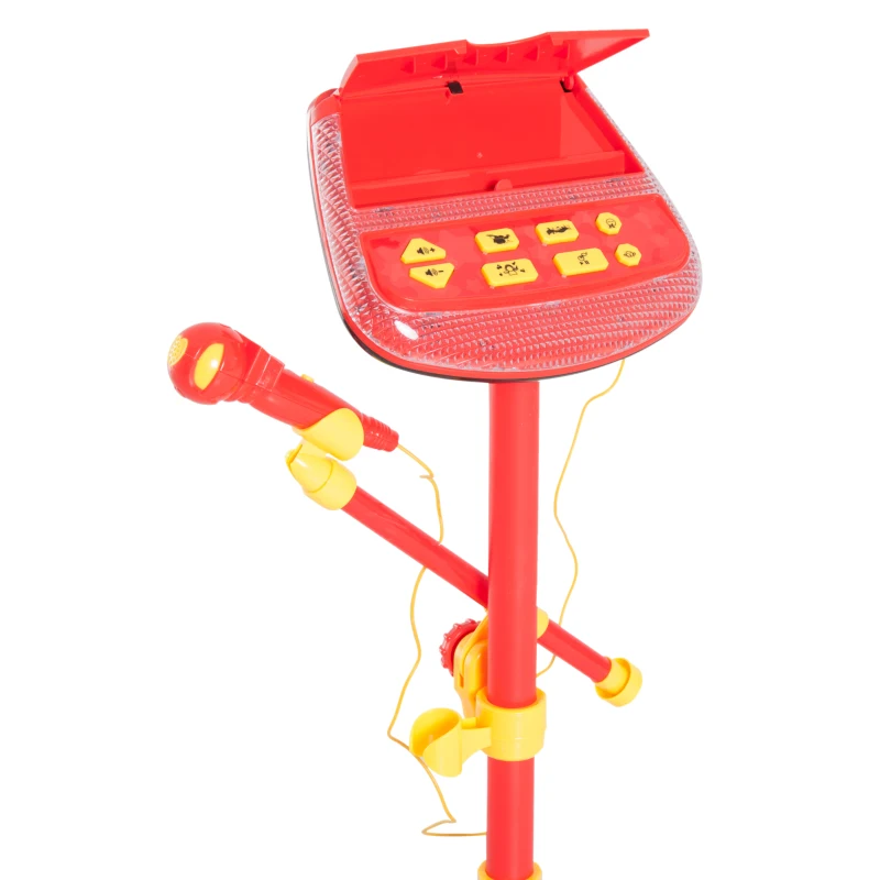 Qaba Kids Karaoke Machine Toy Play Set Music Lights with Microphones and Adjustable Stand - Red