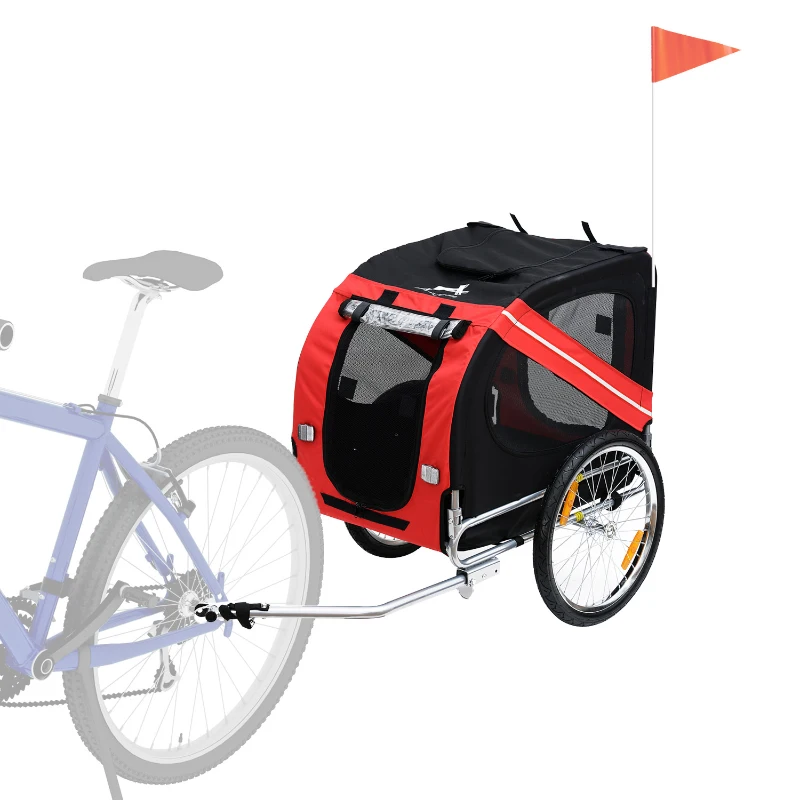 Open Box Aosom Elite Pet Dog Bike Trailer and Stroller with Type 'A' Hitch and Leash Hook - Red / Black