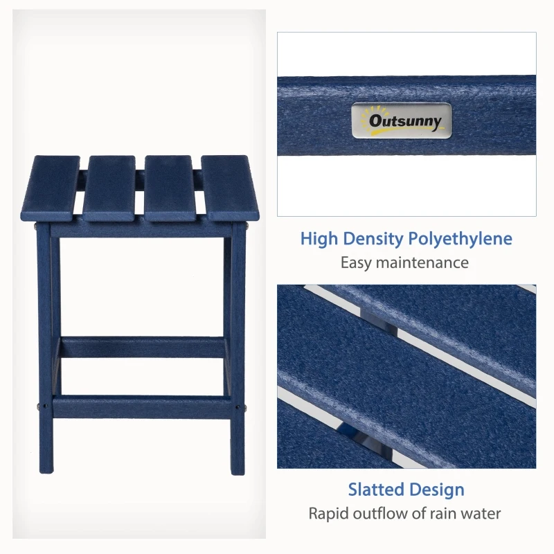 Outsunny Adirondack Side Table, Square Patio End Table, Weather Resistant 15" Outdoor HDPE Table for Porch, Pool, Balcony, Blue