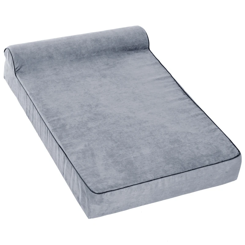 PawHut 48" x 30" Suede Padded Orthopedic Memory Foam Bolster Pet Dog Bed - Grey with Navy Blue Liner