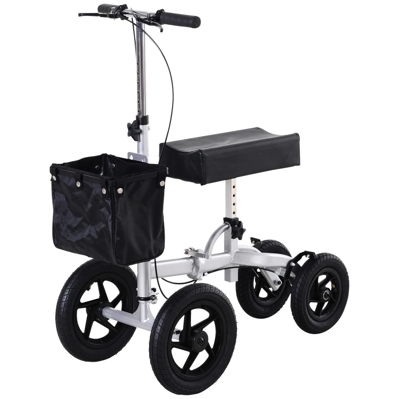 HOMCOM Knee Scooter with Basket Storage Walker Mobility During Medical Rehabilitation & Injury Folding for Transport - Silver