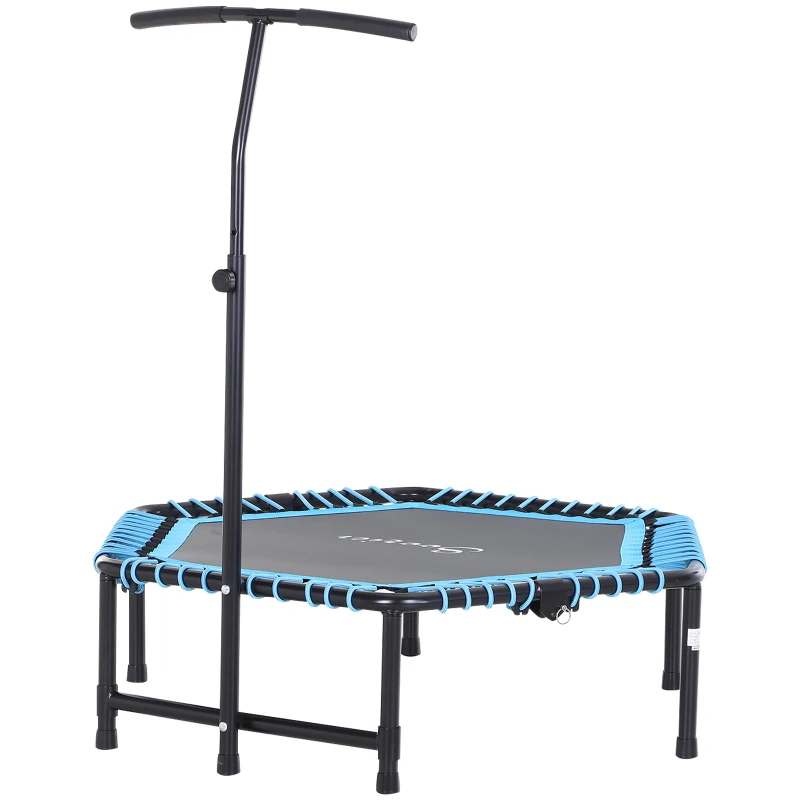 Soozier Foldable Small Exercise Trampoline with 3-Level Adjustable T-Bar for Adults and Children - Blue and Black