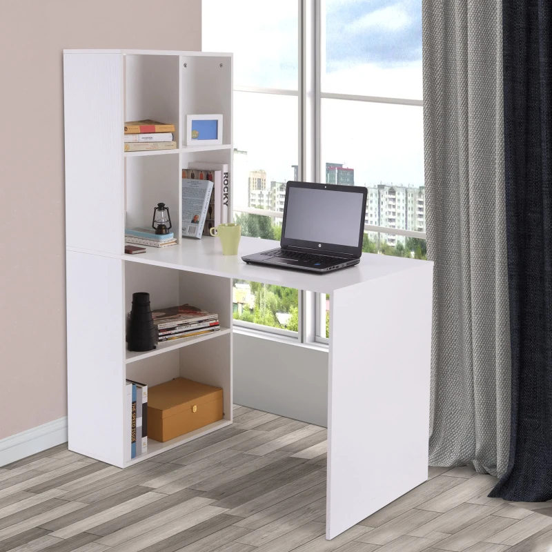 Vinsetto 57" Modern Space Saving Home Office Work Table Computer Desk and Bookcase Combo - White