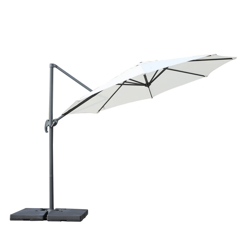 Outsunny 10' Hanging Tilt Offset Cantilever Patio Umbrella with 6-Level Adjustable Angle, Base Stand, UV Fighting Canopy, & 360° Rotation, Cream White