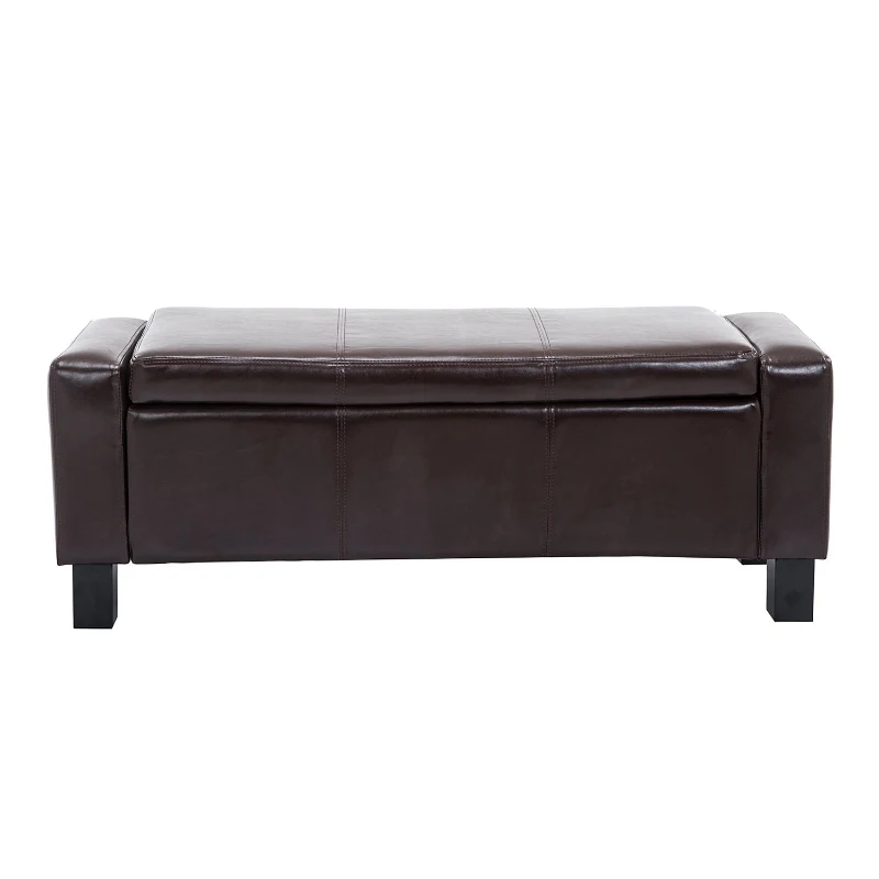 HOMCOM 42” Faux Leather Storage Ottoman Bench Organizer Chest Rectangular Footstool with Hinged Lid - Rich Coffee Brown
