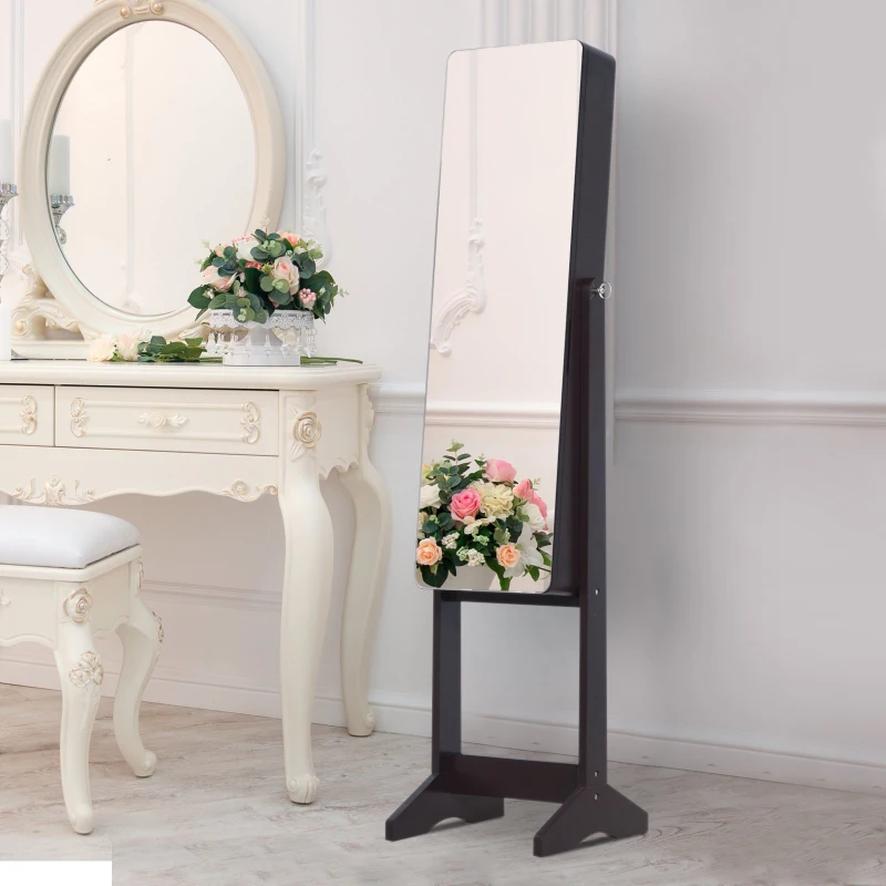 HOMCOM 58” Freestanding LED Jewelry Storage Cabinet Armoire with Full-Length Mirror Dark Coffee