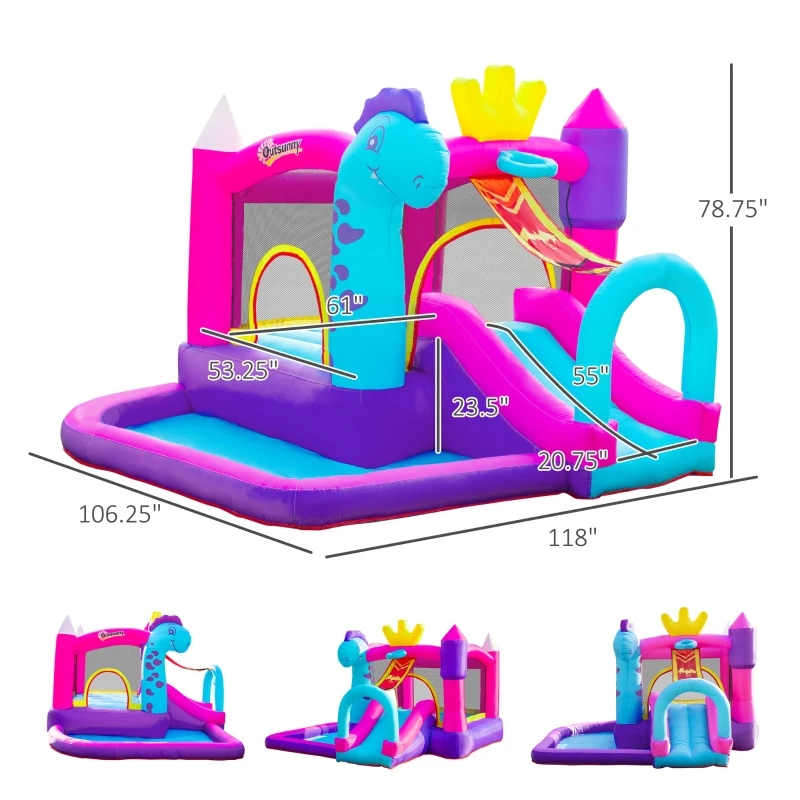 Outsunny Kids Bouncy House with Blower, 4 in 1 Large Bounce Castle with Jumping, Water Pool, Slide for Outdoor and Indoor