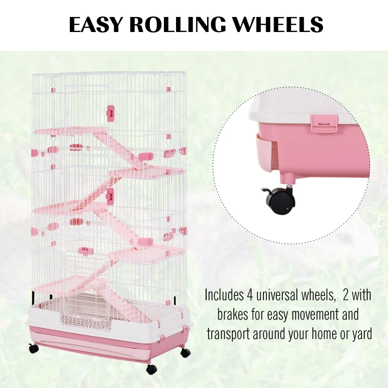 PawHut 6-level Indoor Rabbit Enclosure Small Animal Hutch Pink