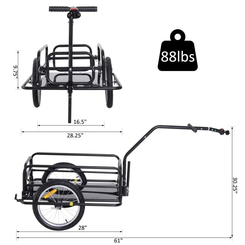 Aosom Folding Bicycle Bike Cargo Storage Cart and Luggage Trailer with Hitch - Black
