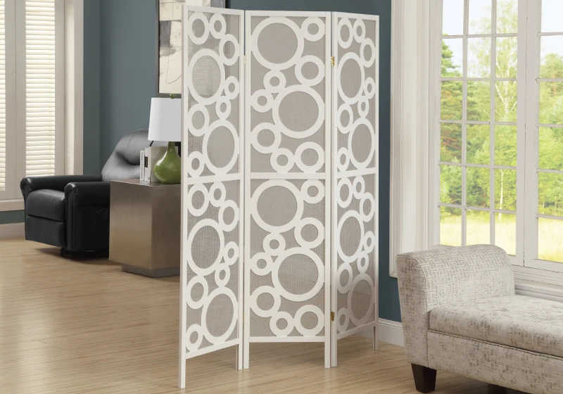 Monarch 3-Panel Contemporary Bubble Design Folding Privacy Screen Room Divider - White Wood Frame